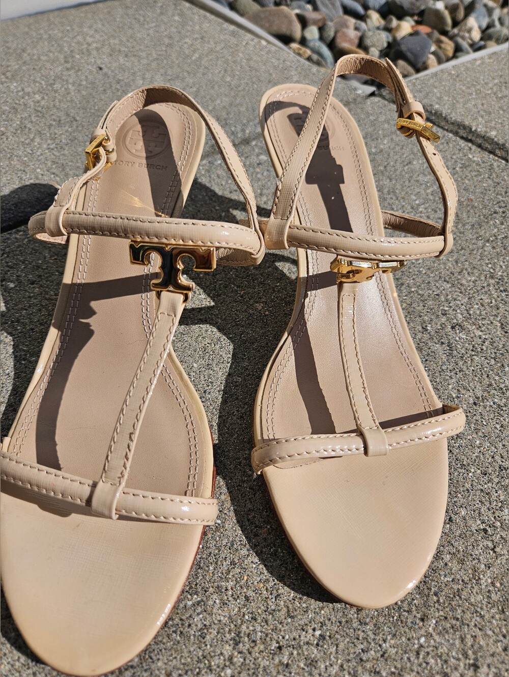 Tory Burch T Logo Saffiano Leather Nude Sandals